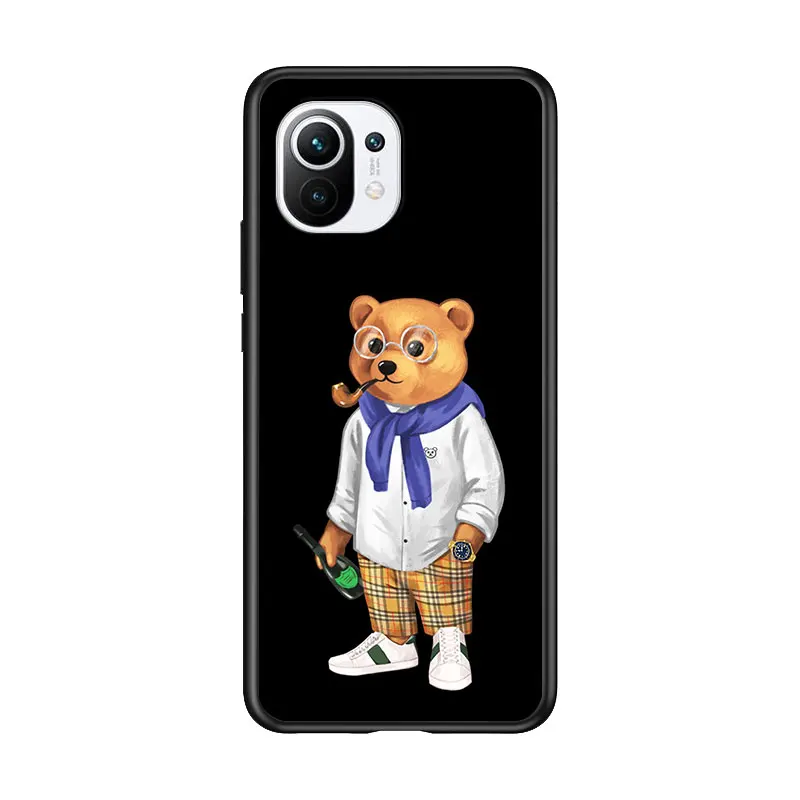

Black Cover Cute Bear cartoon for Xiaomi Mi A1 A2 5X 6X 6 8 9 9SE CC9 F1 9T 9TPro Mi Play Super Bright Glossy Phone Case