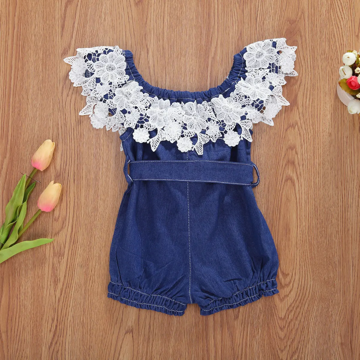 Новая летняя одежда для маленьких девочек Кружевной комбинезон из хлопка