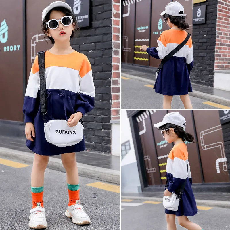 Новые весенние хлопковые платья с длинными рукавами для девочек Одежда детское