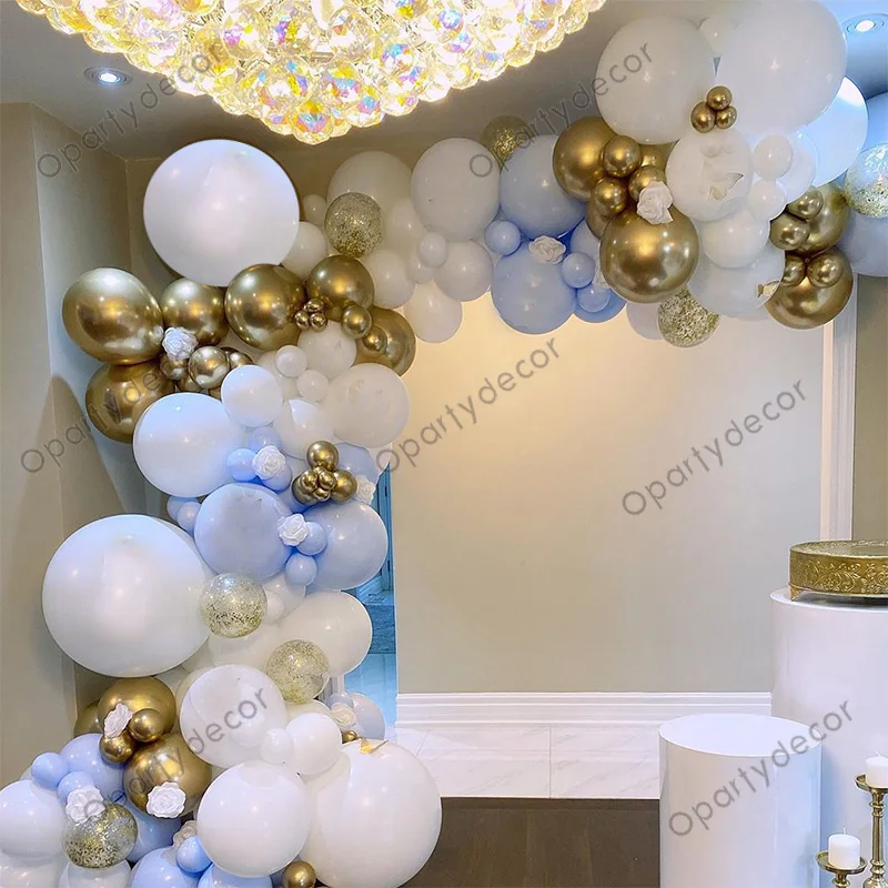 

145pcs/set Baby Shower Boy Birthday Party Decoration Balloon Garland Arch Kit Macaron Blue Gold Chrome Balloons Christmas Decor