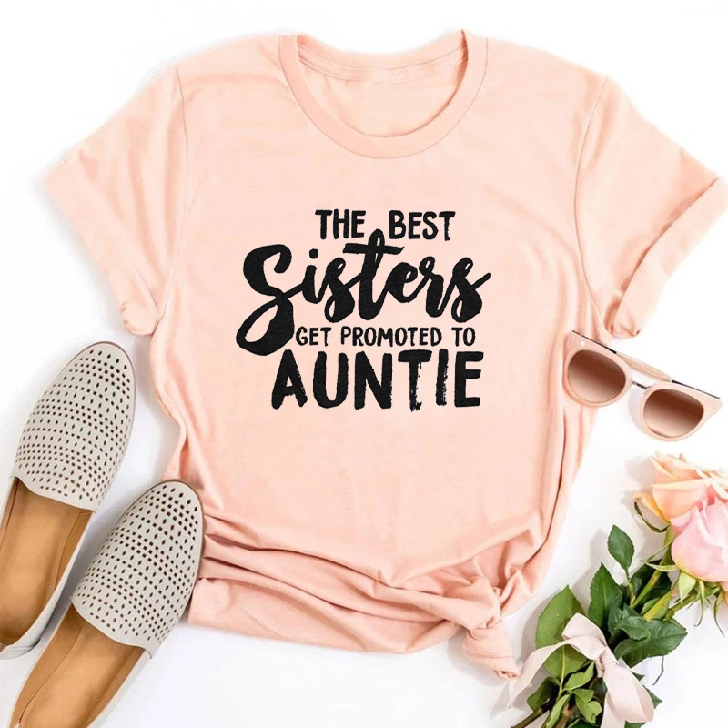 

Best Sisters Get Promoted To Auntie Funny T-Shirts Womens Summer Graphic Tees Women 2021 Gift for Aunt Harajuku L