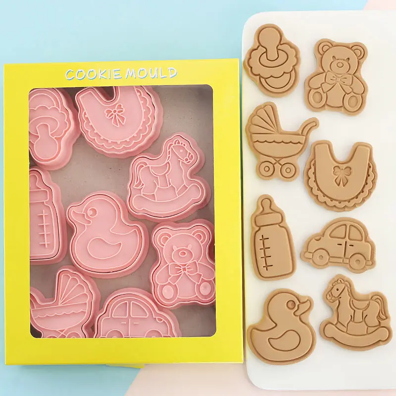 

8pcs/set Lovely Baby Cookie Moulds 3D DIY Cartoon Character Baking Molds Cute Cake Tools for Bake Plastic Kitchen Accessories