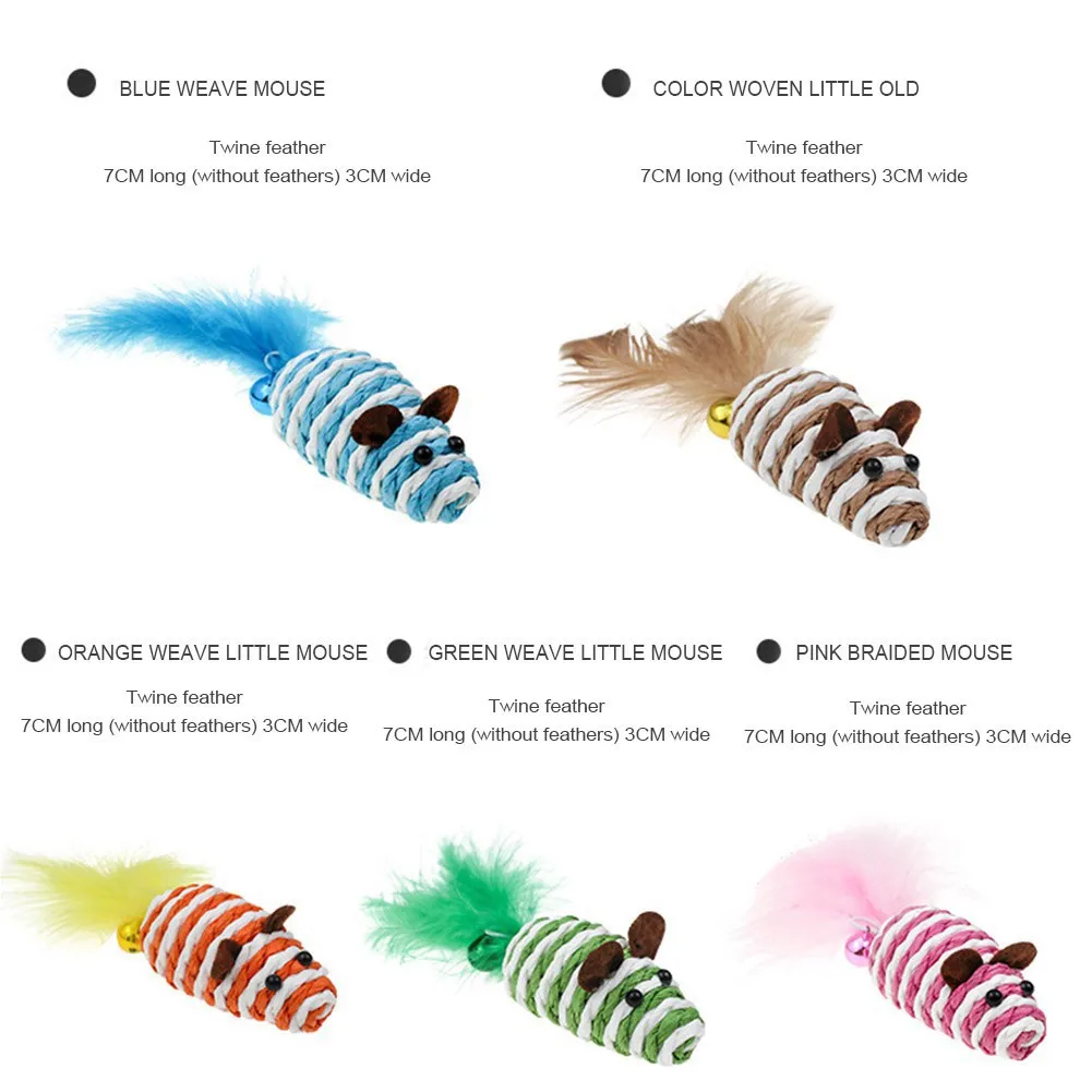 

5PCS 5 Style Set Pet Supplies Cat Toy Set Funny Cat Stick Feather Bell Ball Sisal Little Mouse Pet Toy Random Colors