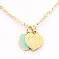 new pattern jwelry for women steel enamel green colour double heart necklace necklace short woman necklace 2019 jingyang