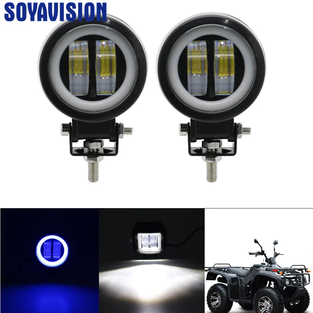 2 round blue halo 1/2 шт 20 Вт светодиодный рабочий светильник 12 в авто внедорожник ATV 4WD 4X4 внедорожный светодиодный противотуманный фонарь для вождения мотоцикла грузовика головной светильник Точечный светильник - Цвет: 2 round blue halo
