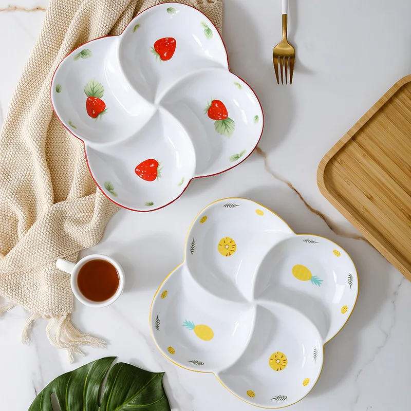 

Ceramic Divided Platter Plate 4 Grids Feeding Bowls Snack Dishes Dinnerware Tableware Suitable for Fitness People Student