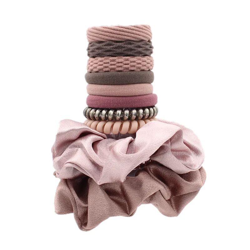 

10Pcs/pack Women Hair Accessories Set Textured Seamless Nylon Rubber Band Spiral Cord Hair Tie Satin Scrunchies No Crease Comfy