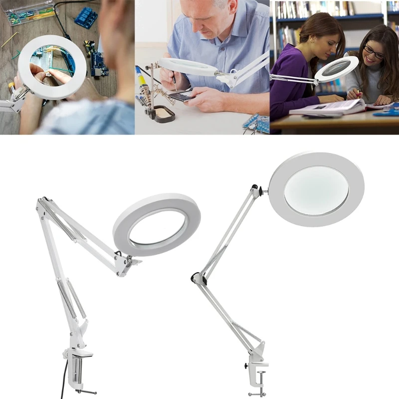 

QX2C LED Magnifying Lamp Metal Swing Arm Magnifier Lamp - Stepless Dimming 3 Color Modes 5X Magnification Adjustable