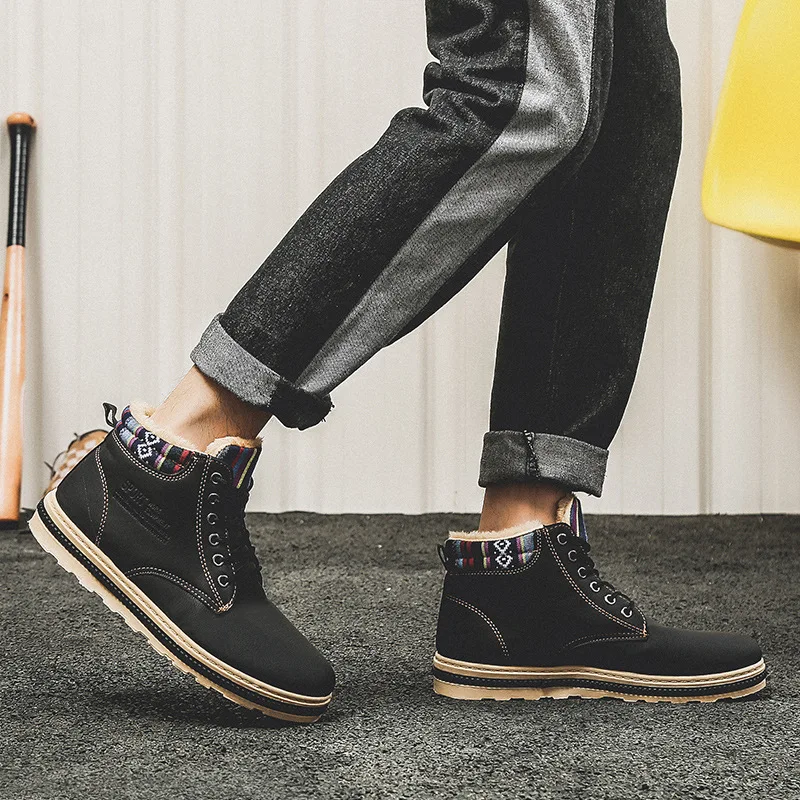 Мужские повседневные удобные ботинки Черные ботильоны с высоким берцем уличная