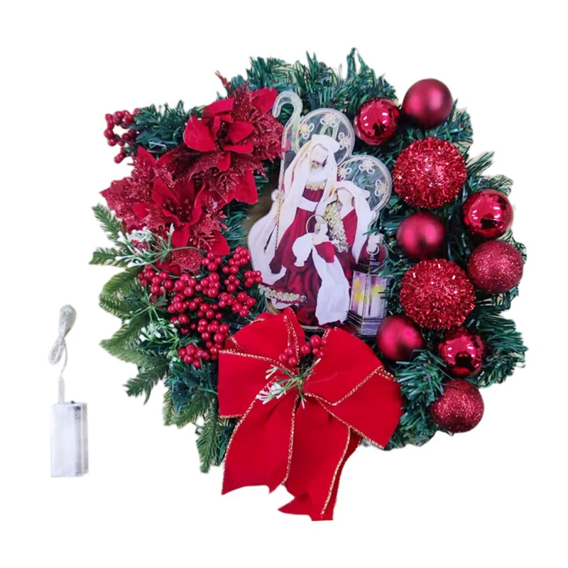 

Sacred Christmas Wreath,Nativity Scene Christmas Wreath,Christmas Wreath with LED Light,Front Door Christmas Wreath