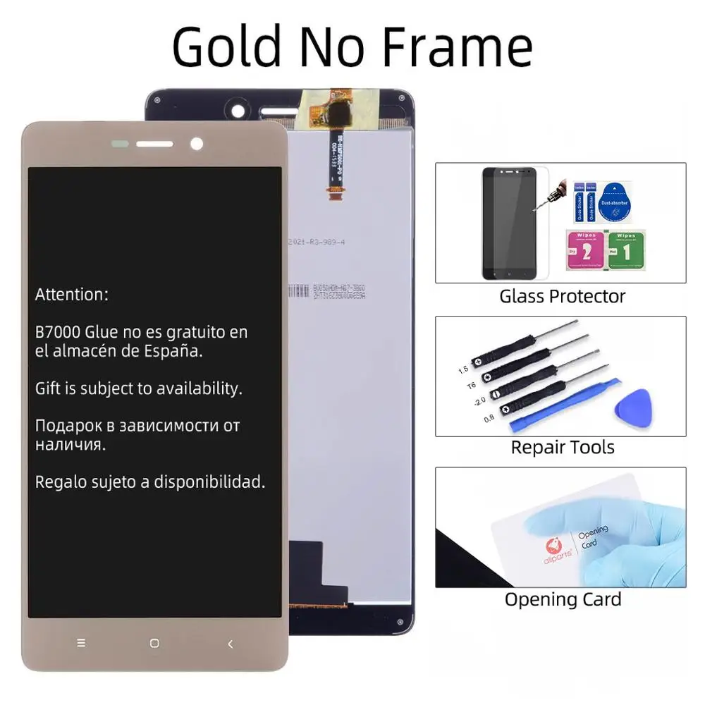 No Frame Gold Дисплей для XIAOMI Redmi 3S 3S Prime LCD в сборе с тачскрином на рамке 5.0'' черный белый золото - Цвет: No Frame Gold