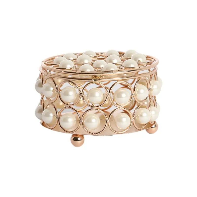 

European Pearl Crystal Metal Storage Box Lipstick Earring Organizer Case Holder