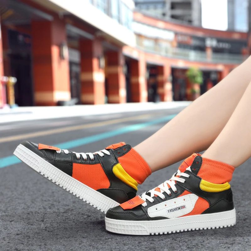 

2020 Autumn New Design Men's Shoes Casual Sneakers High top White Breathable Platform Canvas Sock Shoes Men Couple Fashion Shoes