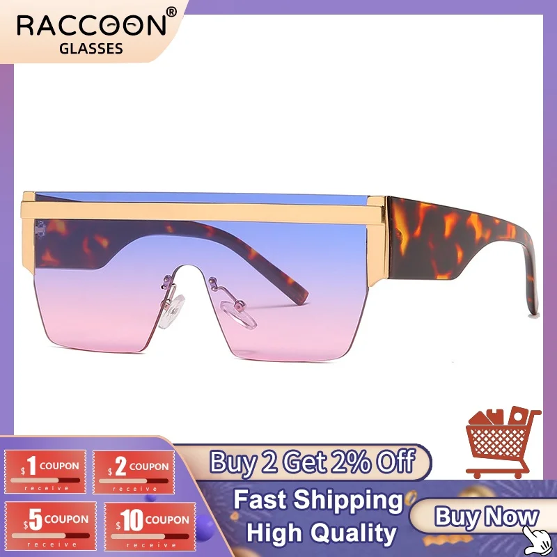 

Metal One Piece Fashion Luxury Designer Sunglasses Ins Gradient Leopard Print Large Frame Sun Glasses Pink Eyewear Uv400 Shades