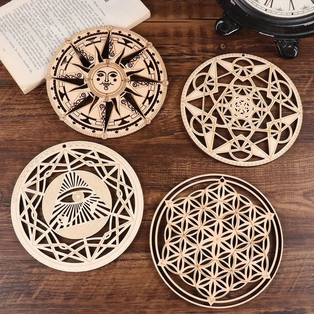 

Hot New Sacred Round Geometry Wooden Wall Art Wood Sign Crystal Grid Meditation Chakra Home Decoration Ornaments Sign