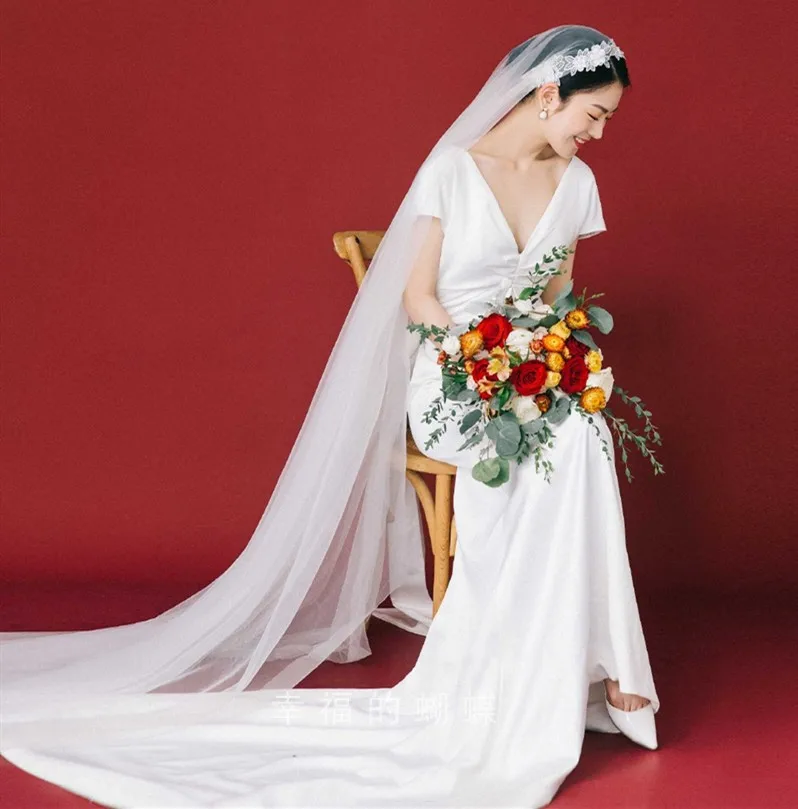 Фата Женская длинная в винтажном стиле вуаль для невесты свадьбы Белый/цвет