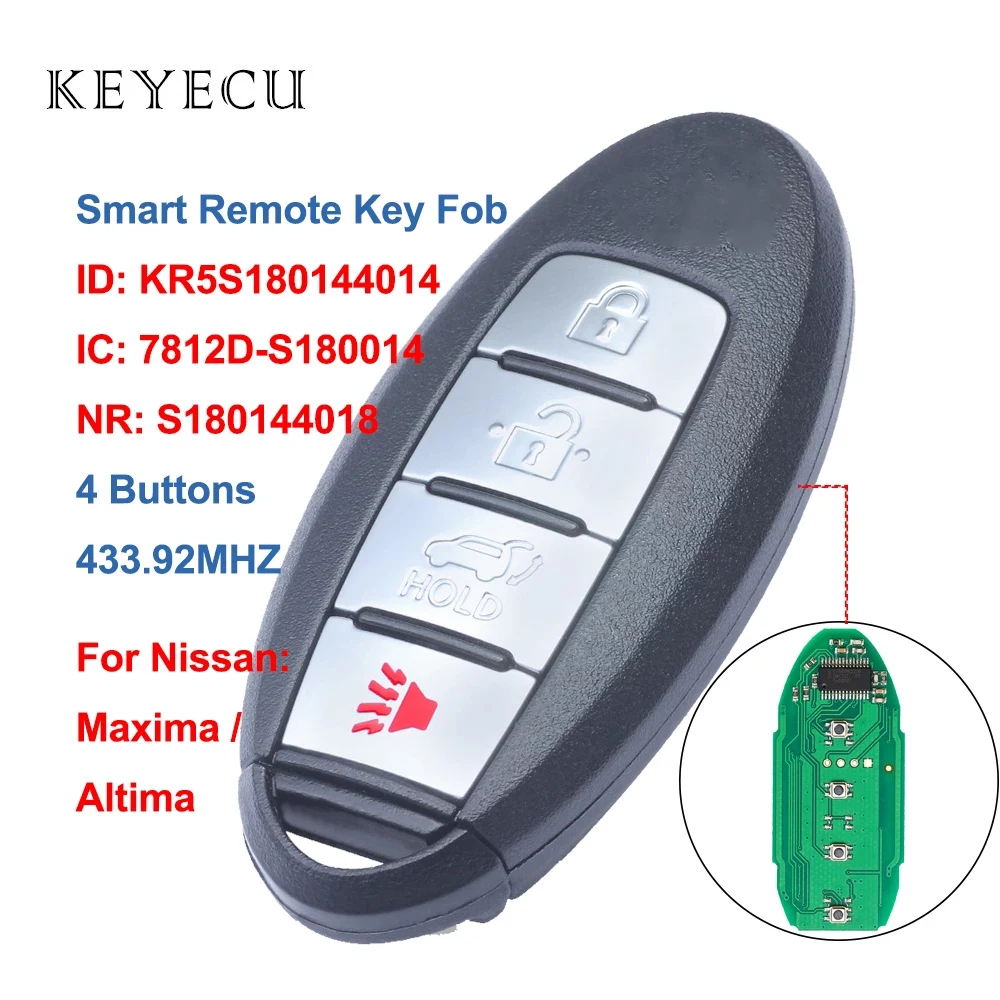 Keyecu S180144018 Smart Car Remote Key Fob 4 Button 433.92Mhz ID47 Chip for Nissan Altima Maxima 2013 2014 2015 KR5S180144014 | Автомобили