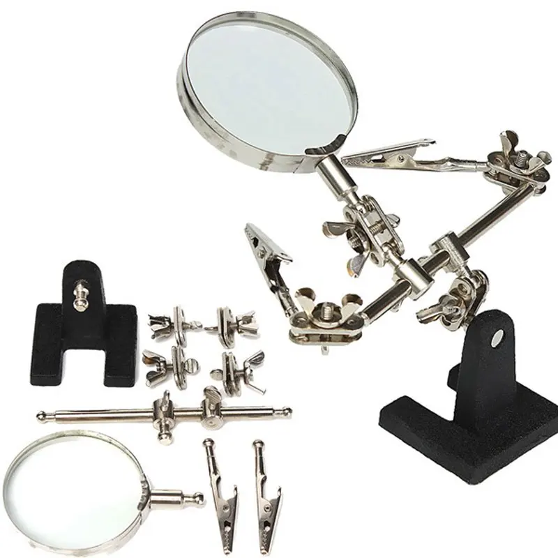 

Helping Third Hand Soldering Iron Stand Clamp Welding Magnifying Glass led 2 Alligator Clips for Electronic Appliance