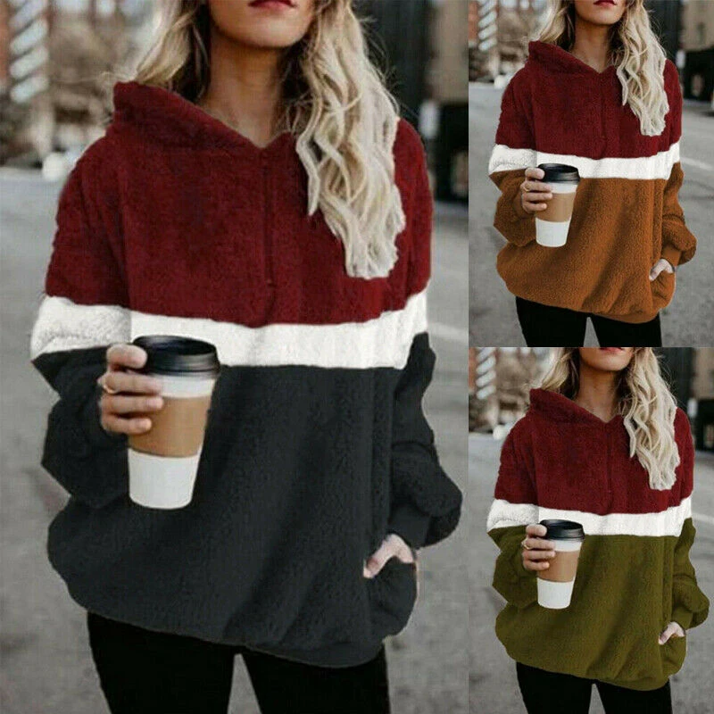 Зимний пушистый свитер флисовые клетчатые пуловеры с капюшоном на молнии милые