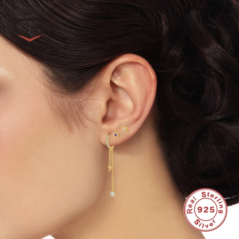 

CANNER 100% Real 925 Sterling Silver Colorful Zircon Crystal Pierced Earrings for Women Ear Studs Stud Earring Jewelry Pendients