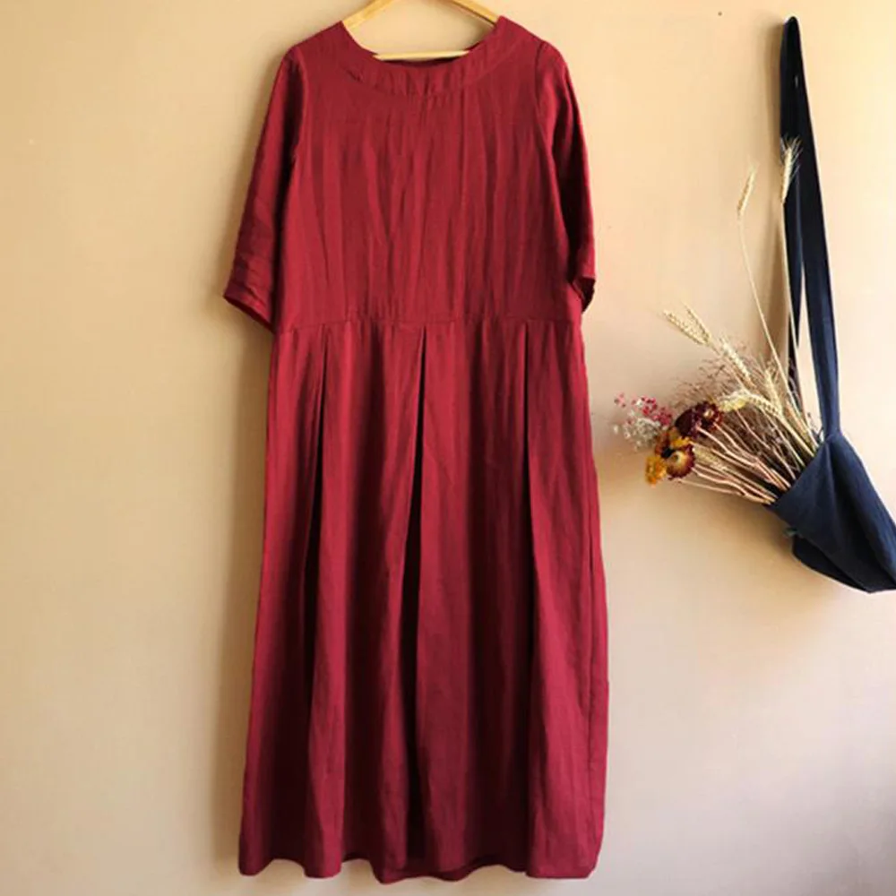 

Big Size Cotton Linen Women Dresses Summer 2021 Vintage Casual Baggy Long Sleeve Loose Sukienka Plus Size Dresses Vestidos