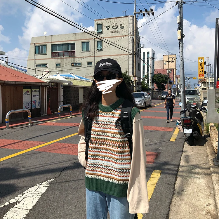 2019 autumn and winter korean style Vintage sleeveless sweater V-neck vests womens (F1369) | Женская одежда