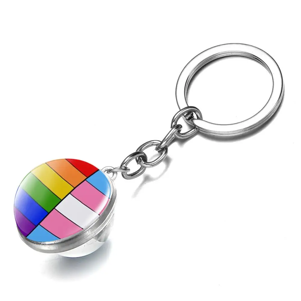 Цепочка для ключей в виде радужной гордости лесбиянок двусторонний стеклянный