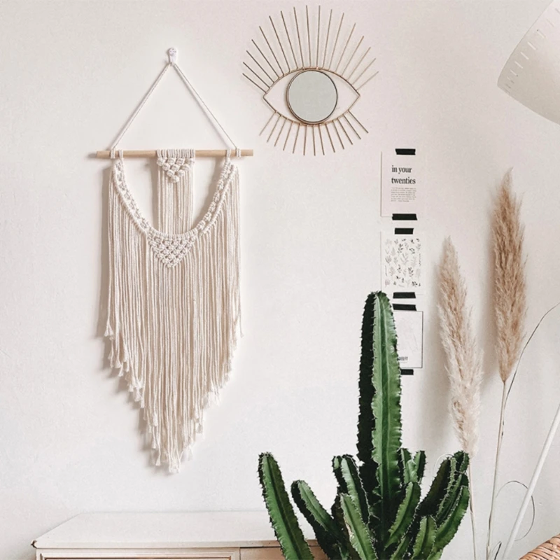 

P15D Nordic Cotton Rope Woven Tassels Hanging Tapestry Bohemian Hollow Out Braided Geometric Macrame Wall Art Decoration