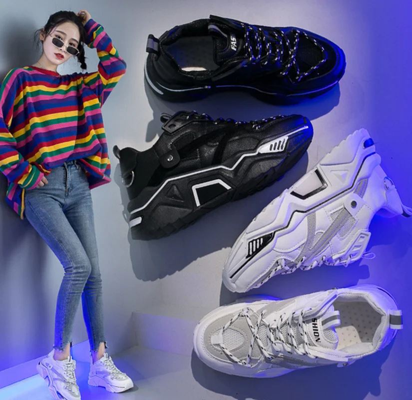 Women Sneakers White Fashion Retro Platform Running Shoes Lady summer footwear Breathable zapatillas de mujer N4-13