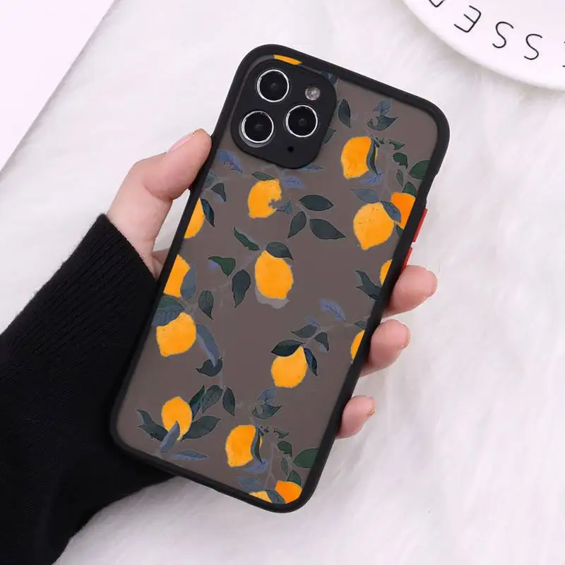 

lemon Phone Case For iPhone 12 11 Mini Pro XR XS Max 7 8 Plus X Matte transparent Cover