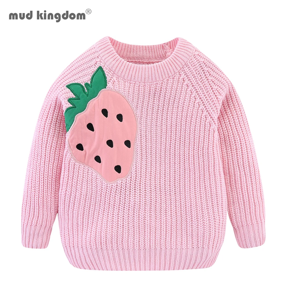 Свитеры для маленьких девочек с клубничным узором пуловер нашивками вязаные