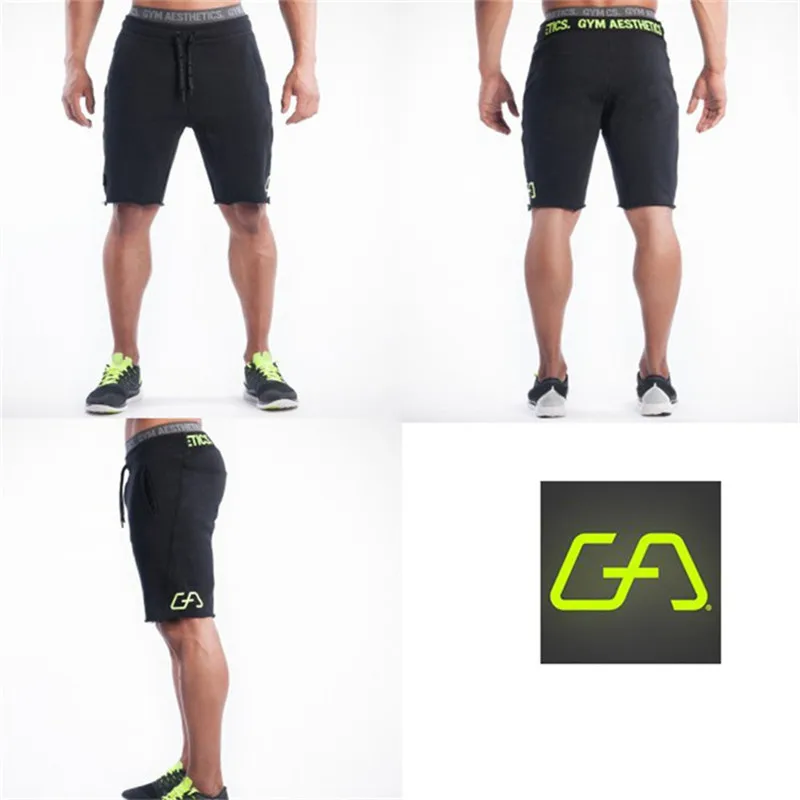 black green Мужская для спортзала, хлопковые шорты, бег трусцой, спортивные брюки для фитнеса, спортивные брюки для тренировок, брендовые Короткие штаны до колена - Цвет: black green