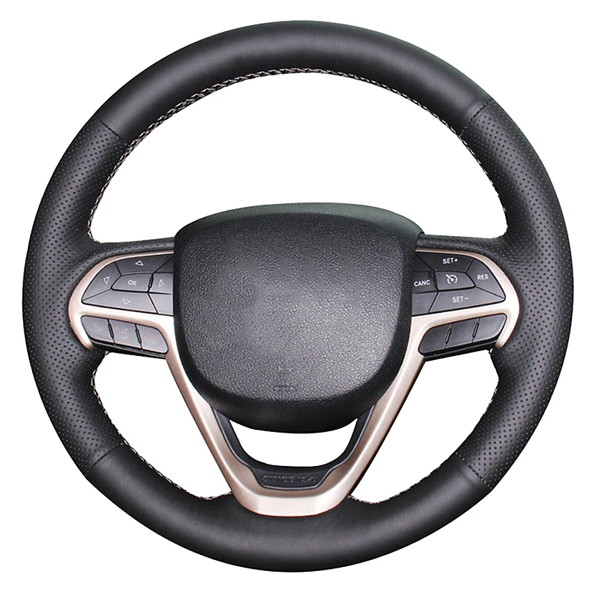 

Black Artificial Leather Hand-stitched Car Steering Wheel Cover For Jeep Grand Cherokee 2014-2019