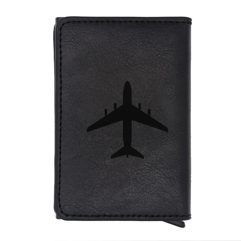 

Классический черный кошелек в виде самолета с рчид-картой для мужчин, коричневый винтажный короткий бумажник, тонкий кожаный маленький кош...