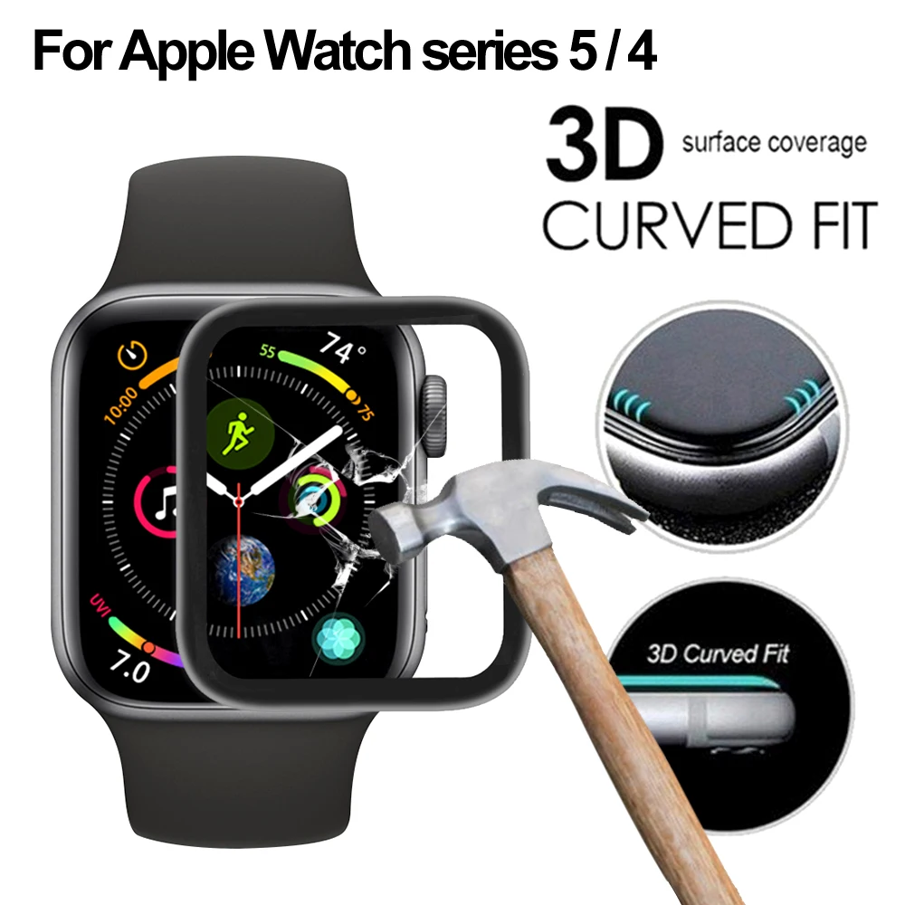 Закаленное стекло для Apple Watch Series 5 4 с полным покрытием защитная пленка черными