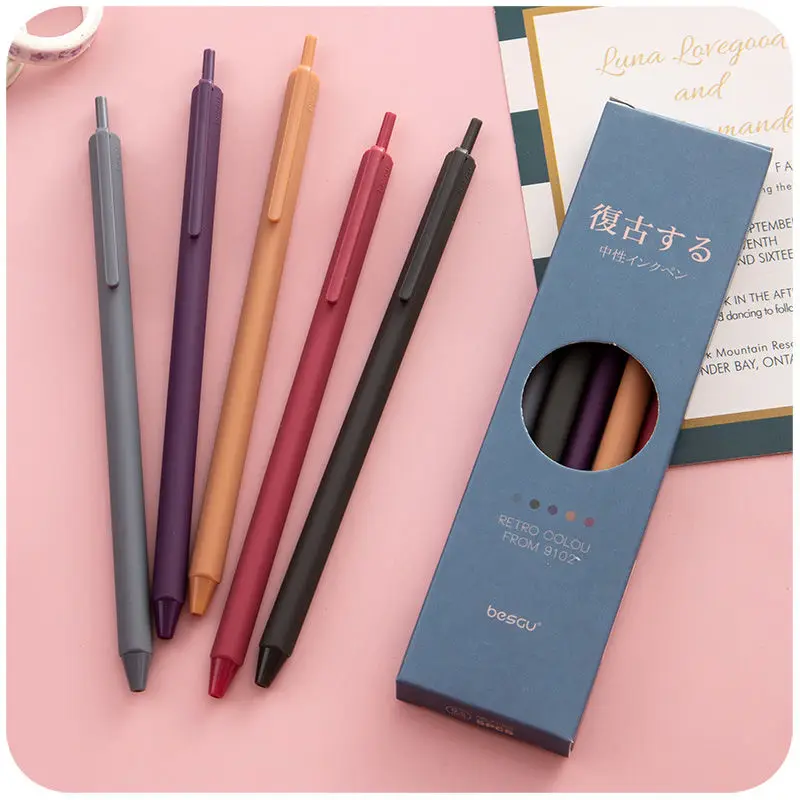 

5pcs Set Pen Students Take Notes With Retro Chinese Korean Creative Lovely Japanese Department Morandi Color Neutral Work
