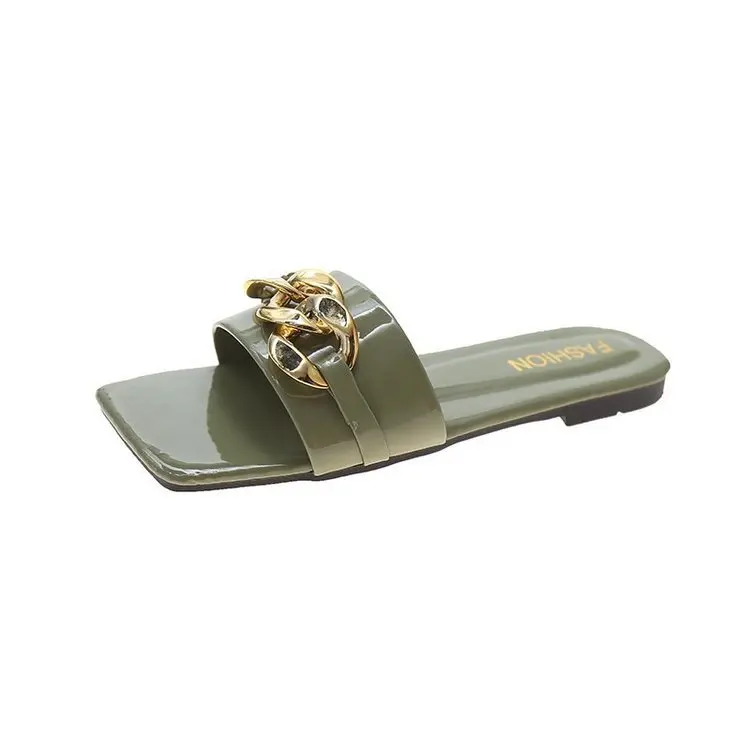 

Shoes Square Toe Woman's Slippers Lady Low Slides 2021 Girl Flat Peep Summer Fabric Hoof Heels Rome Basic PU Rubber Slippers Wom