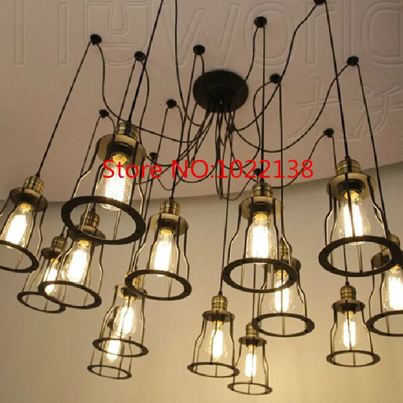 Черная люстра паук с железным покрытием винтажная Ретро Подвеска Эдисона