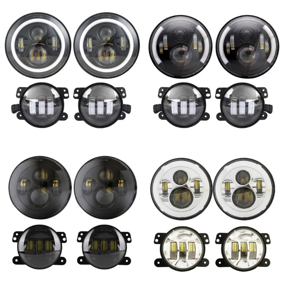 

2PCS 7inch Round LED Headlight DRL Amber Turn Signal + 2PCS 30W 4inch LED Fog Light for Jeep Wrangler TJ JK LJ Hummer