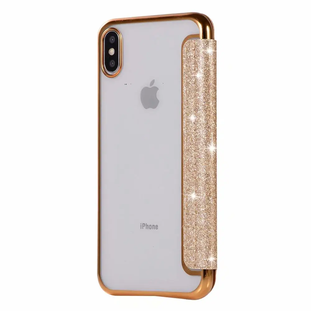 Для iPhone X XR XS Max 6 6S 7 8 Plus блестящий хром мягкий прозрачный полный кожаный чехол флип