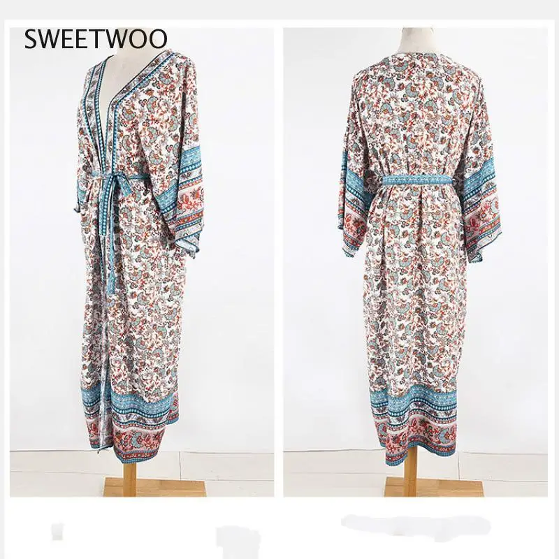 

Summer 2021 Women's Bohemian Print Summer Beach Wear Long Kimono Cardigan Tops Ladies Tops and Tops Shirts