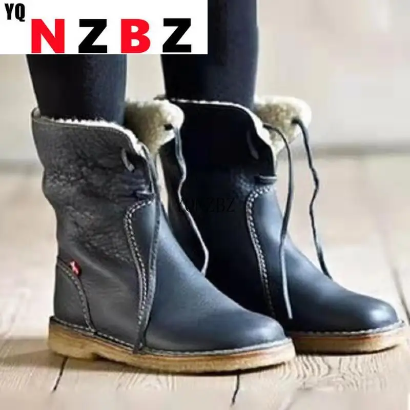 

Женские бархатные ботинки на плоской подошве, повседневные короткие теплые ботильоны с круглым носком, на шнуровке, размер 43, для зимы, 2022