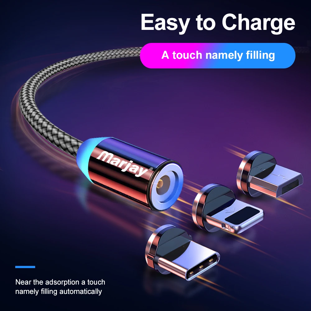 Магнитный usb-кабель Marjay для быстрой зарядки iphone, кабель Micro USB type-C для samsung, Xiaomi, huawei, провод зарядного устройства для мобильных телефонов