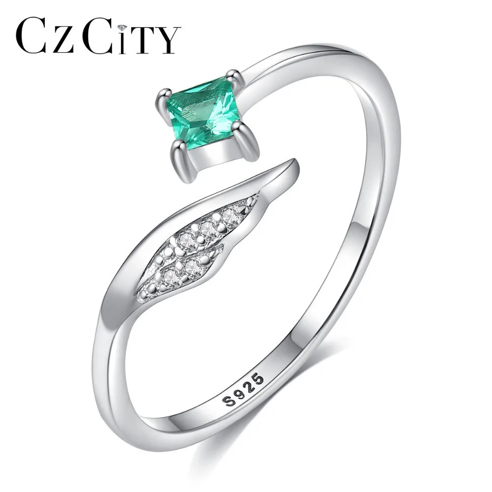 CZCITY из чистого 925 пробы серебра, открытые кольца для женщин, квадратные изумрудные драгоценные камни, хорошее ювелирное изделие, Подарок на годовщину, Aneis Feminino