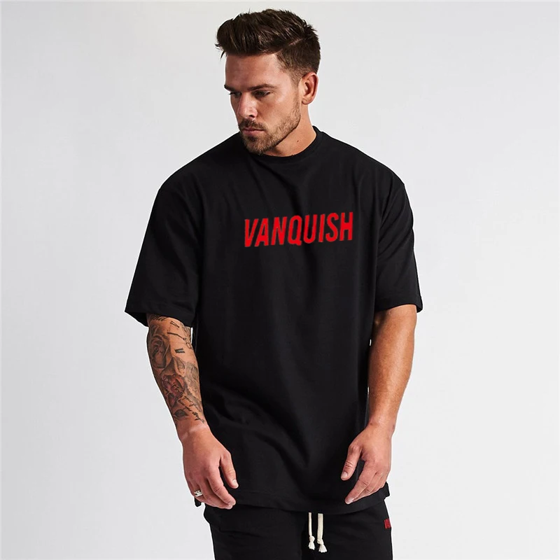 

Summer cotton loose version fashion men's T-shirt stretch short-sleeved casual top jogger brand fitness men's sportswear