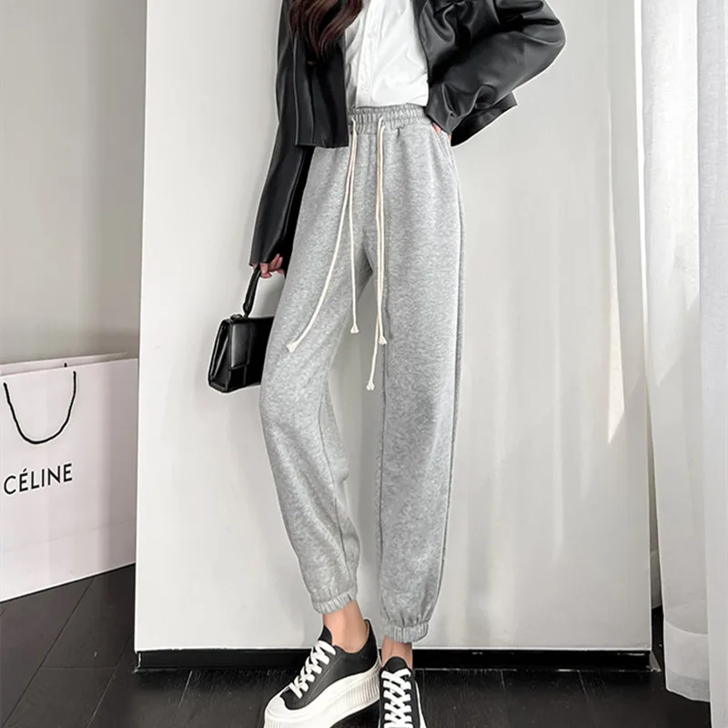 

Fashion Women Sweatpants 2021 Winter Thickened Stretch Women Trousers Casual Ninth Pants Women Vintage Leggings Drawstring Pants