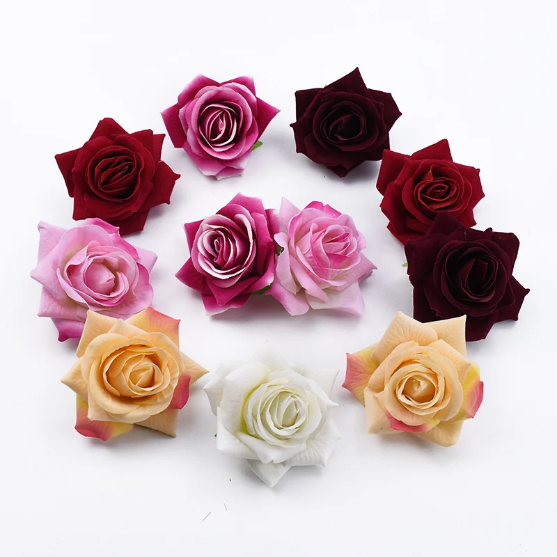 5 Pieces 8CM Flannel Roses Head Wedding Bridal Accessories Clearance Diy a Cap Gifts Box Home Decor Artificial Flower Cheap