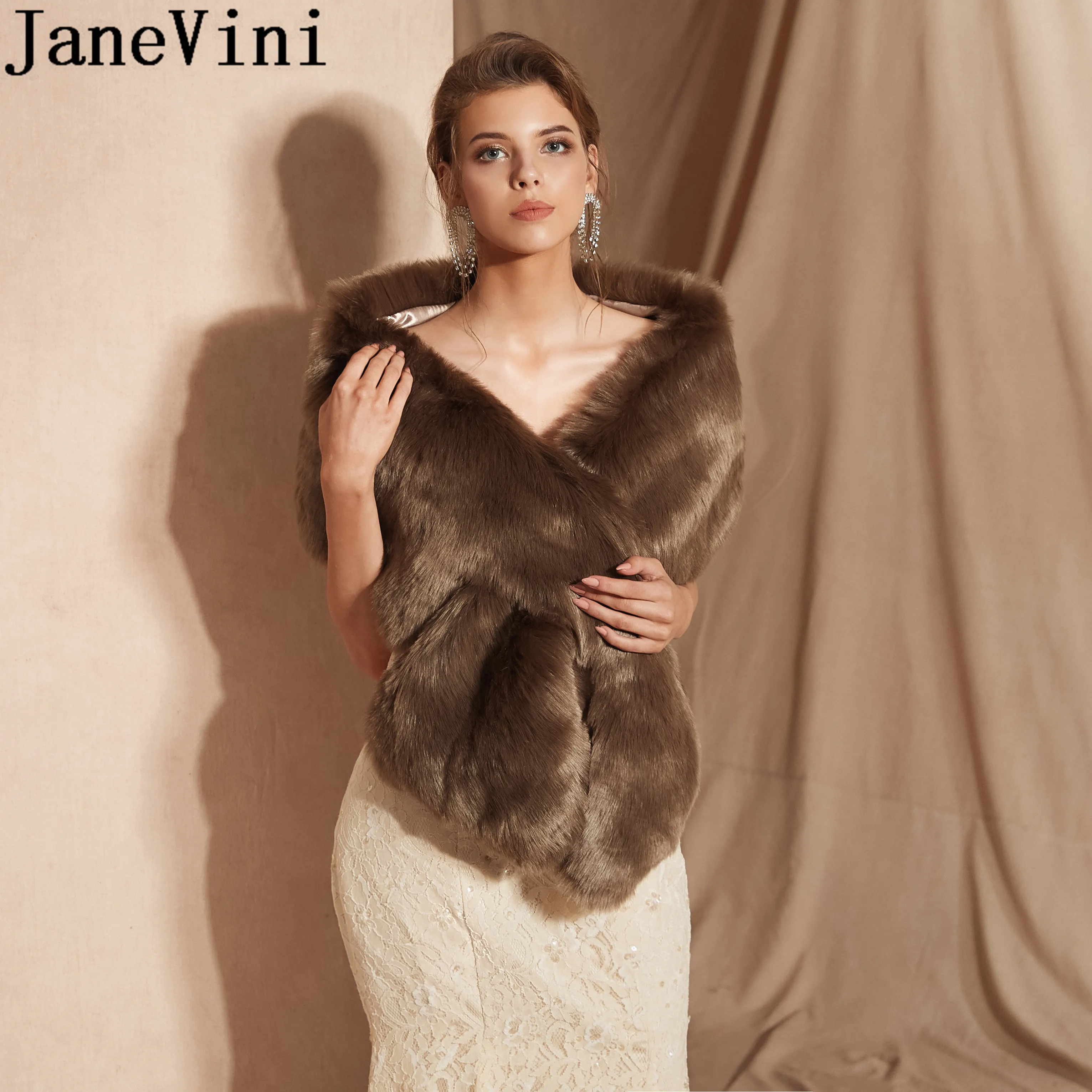 JaneVini зимнее меховое свадебное болеро накидка Chaquetas Mujer Женские аксессуары
