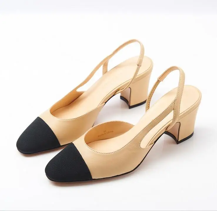 

2021 new color matching high heeled shoes thick heeled sandals women's bag head star same back empty two color shoes