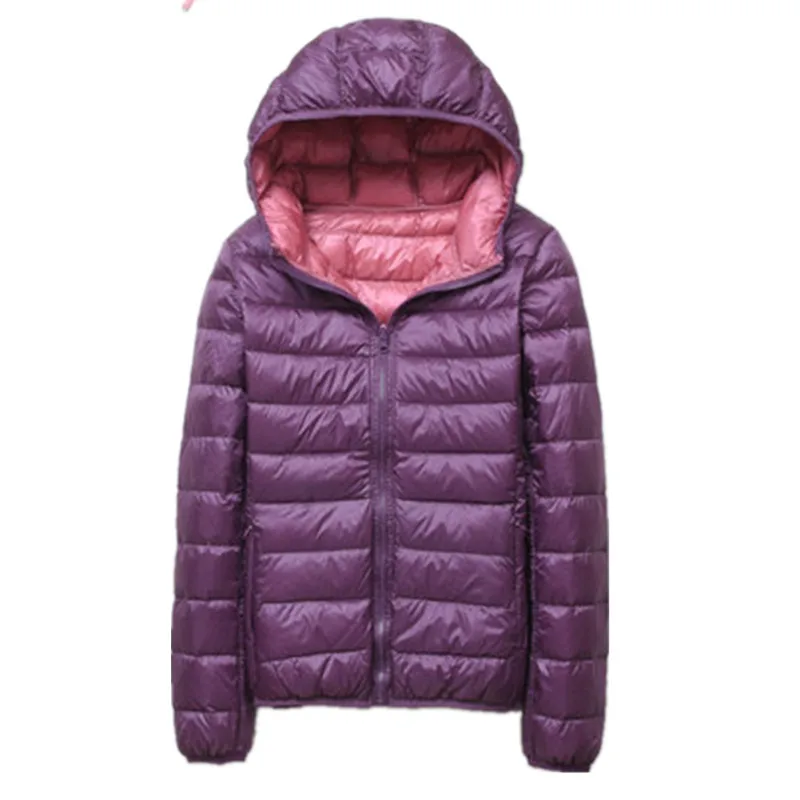 

Women Jackets Ultra Light Down Jacket Women 2020 New Autumn Winter Hooded Coat Jackets For Women Two Side female jacket Feme 73